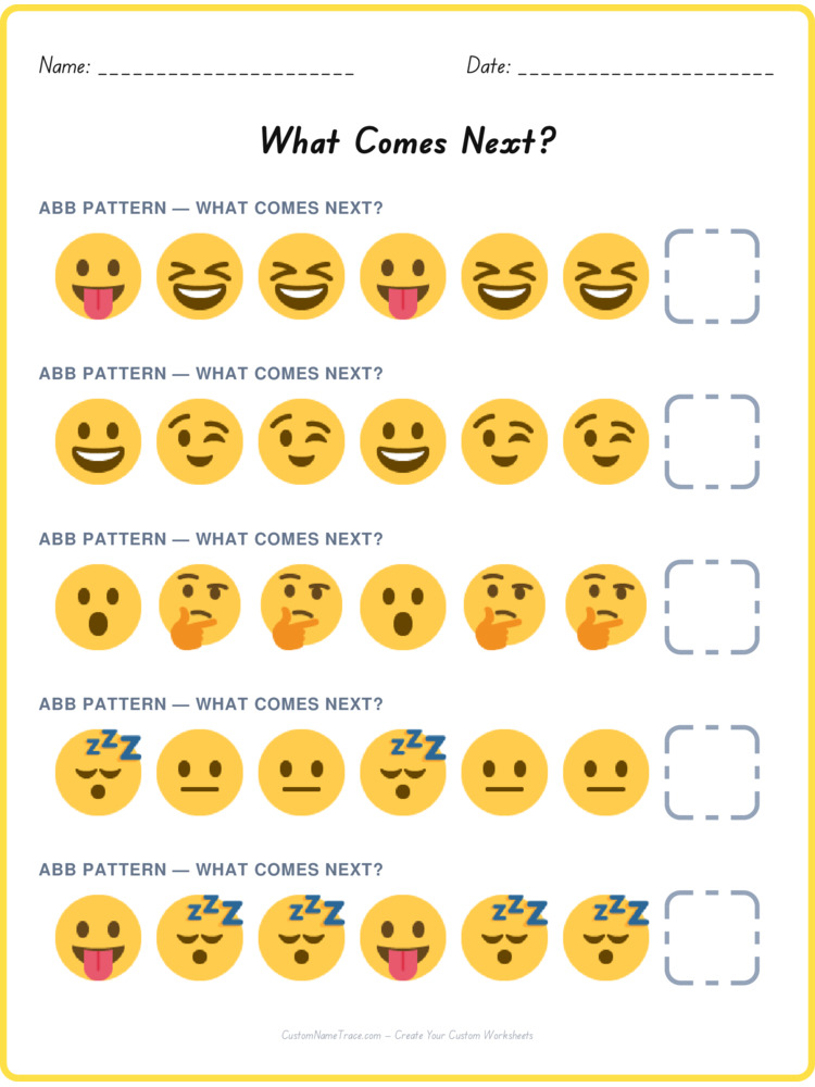 ABB pattern worksheet 40 for kids