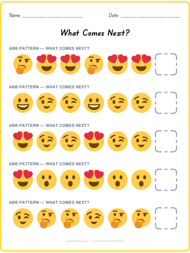 ABB pattern worksheet 6 for kids