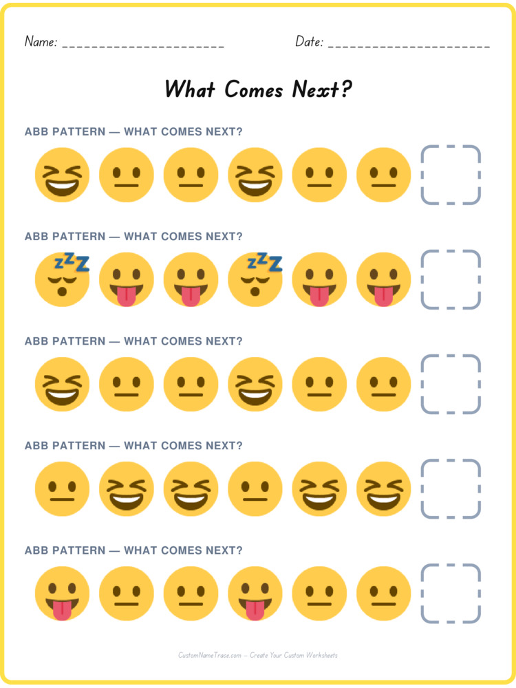ABB pattern worksheet 7 for kids