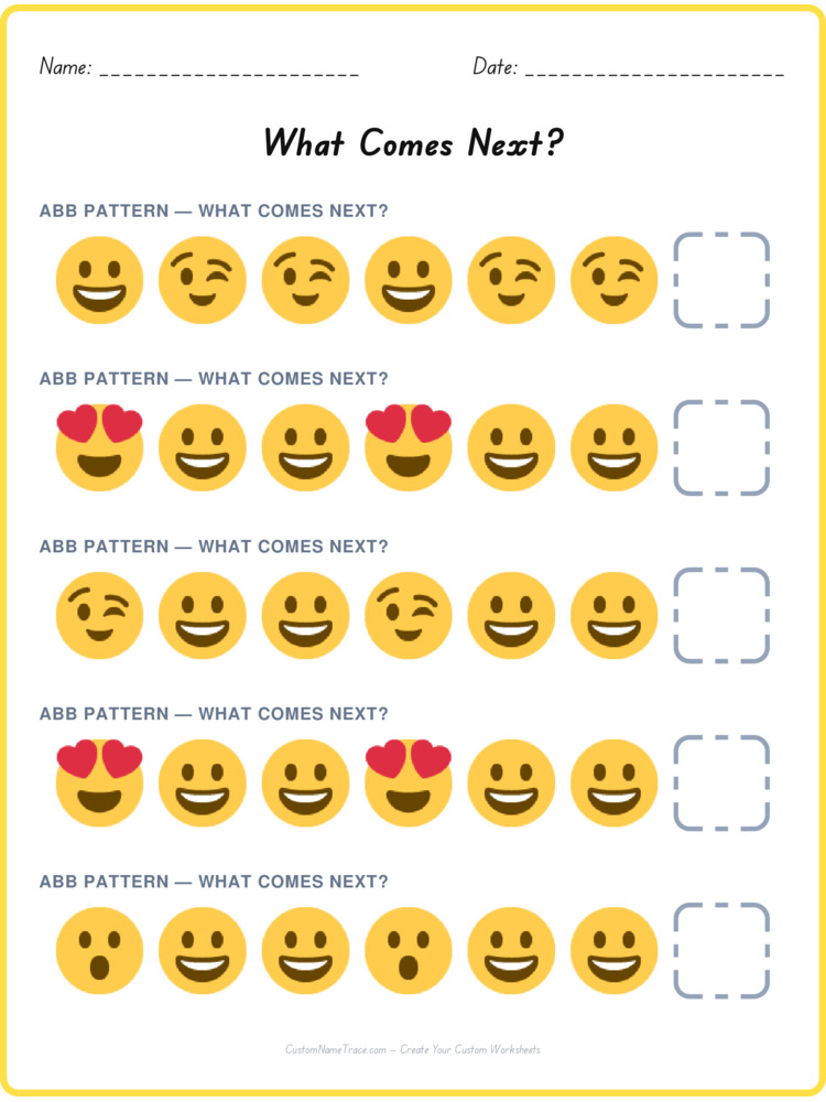 ABB pattern worksheet 8 for kids