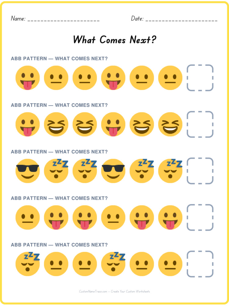 ABB pattern worksheet 9 for kids