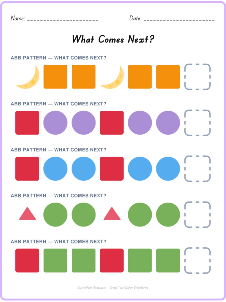 ABB pattern worksheet 1 for kids