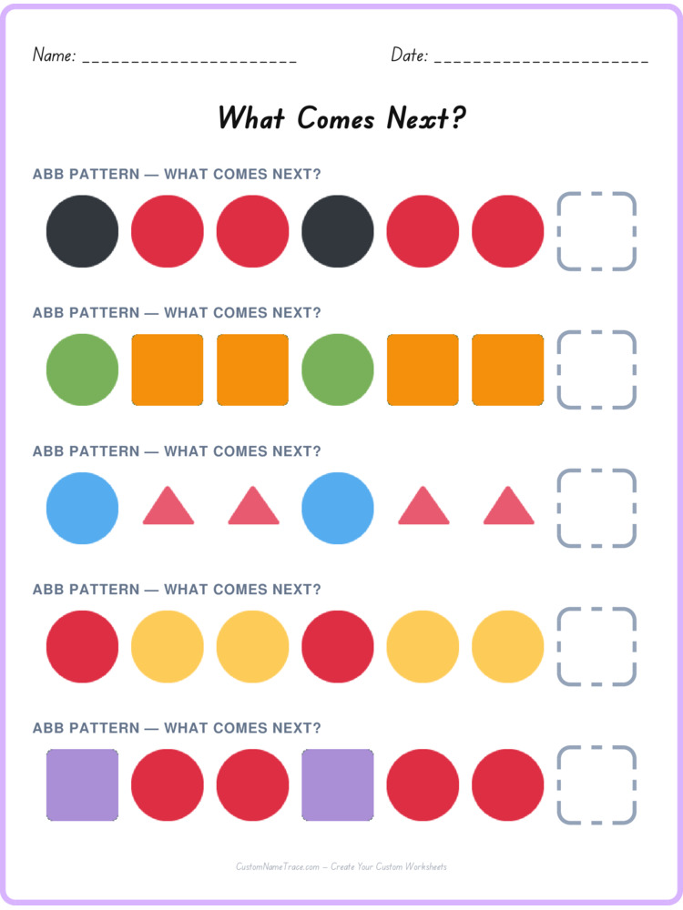 ABB pattern worksheet 10 for kids