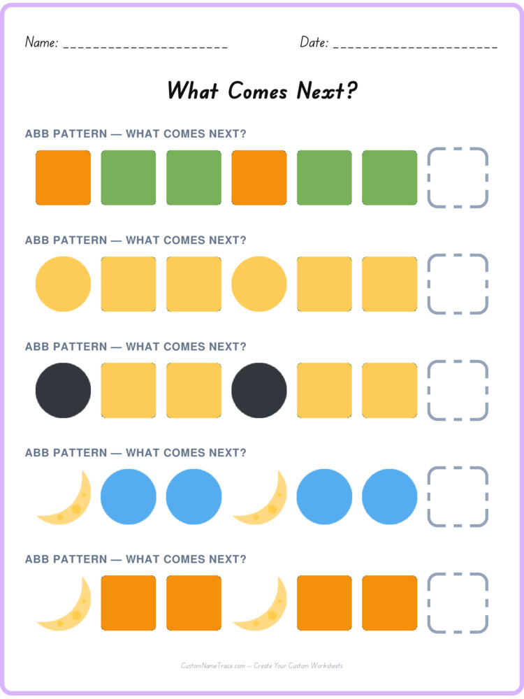 ABB pattern worksheet 11 for kids