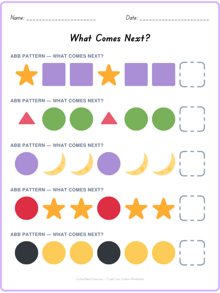ABB pattern worksheet 12 for kids