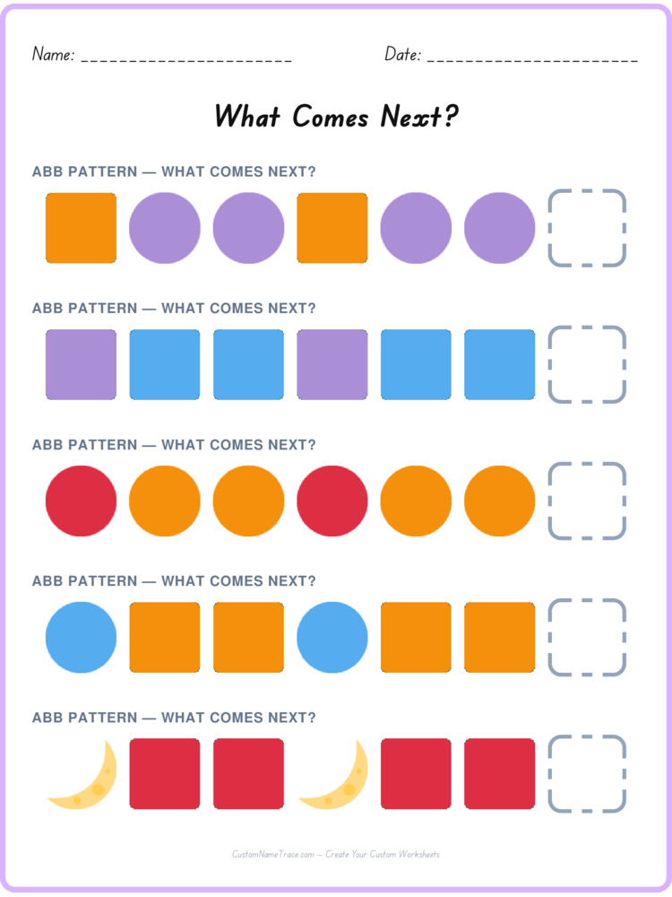 ABB pattern worksheet 13 for kids