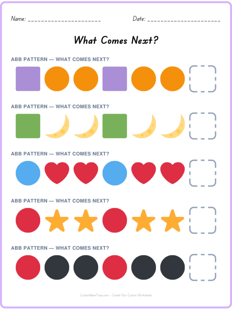ABB pattern worksheet 14 for kids