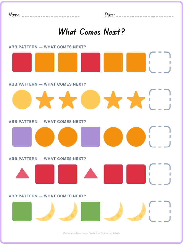 ABB pattern worksheet 15 for kids
