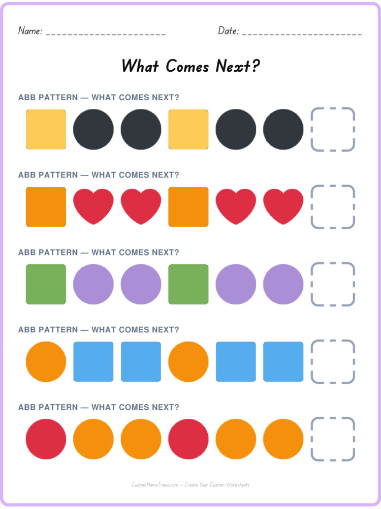 ABB pattern worksheet 16 for kids