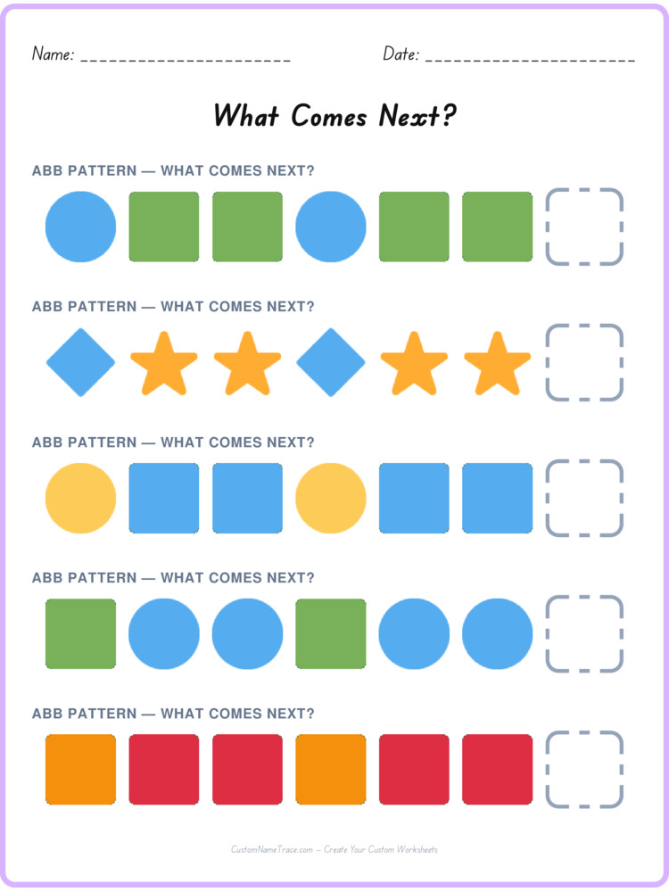 ABB pattern worksheet 17 for kids