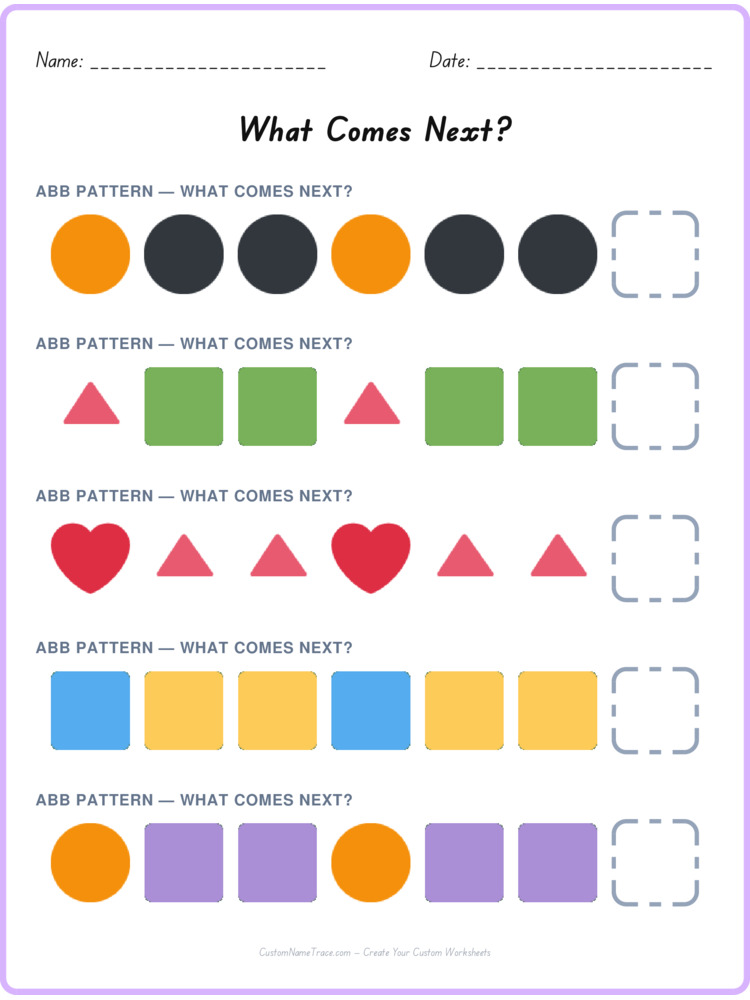 ABB pattern worksheet 18 for kids