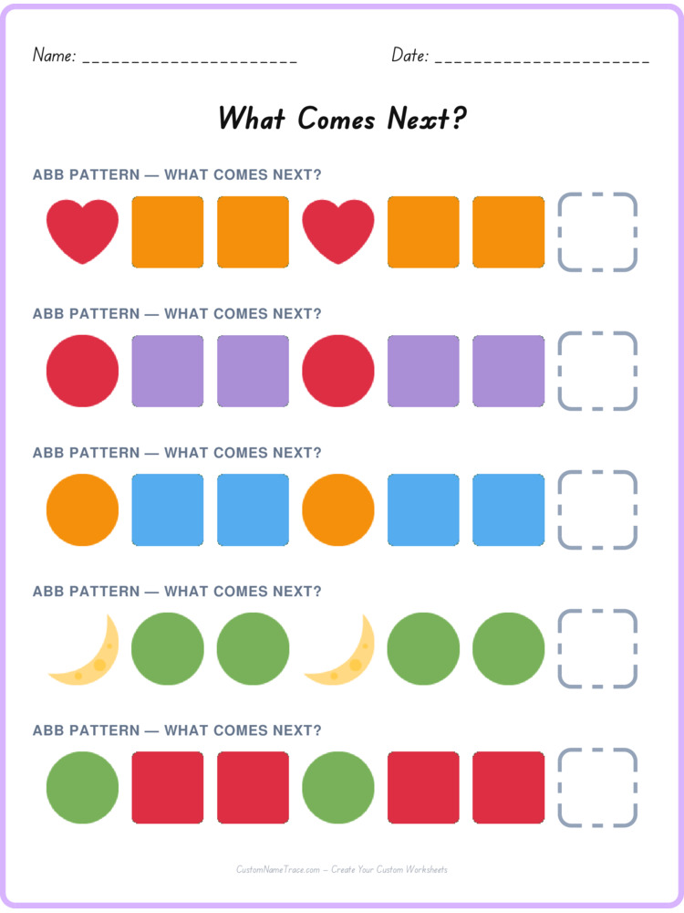 ABB pattern worksheet 19 for kids