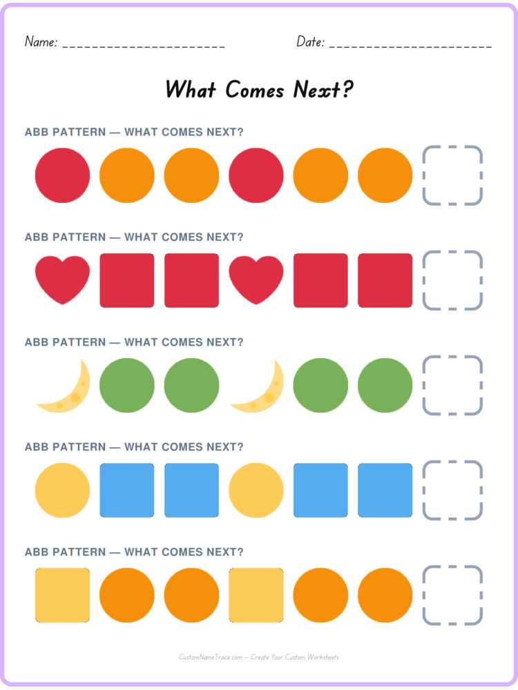 ABB pattern worksheet 20 for kids