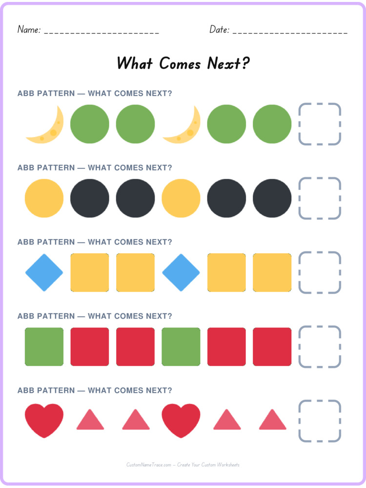 ABB pattern worksheet 21 for kids