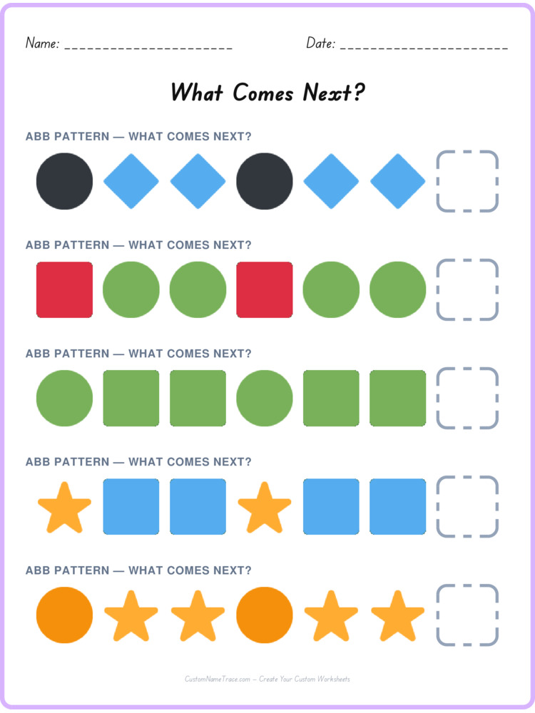 ABB pattern worksheet 22 for kids