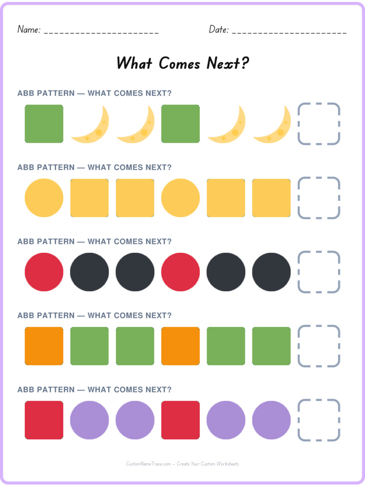 ABB pattern worksheet 23 for kids