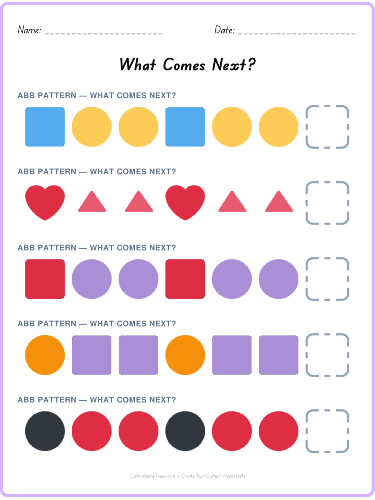 ABB pattern worksheet 24 for kids