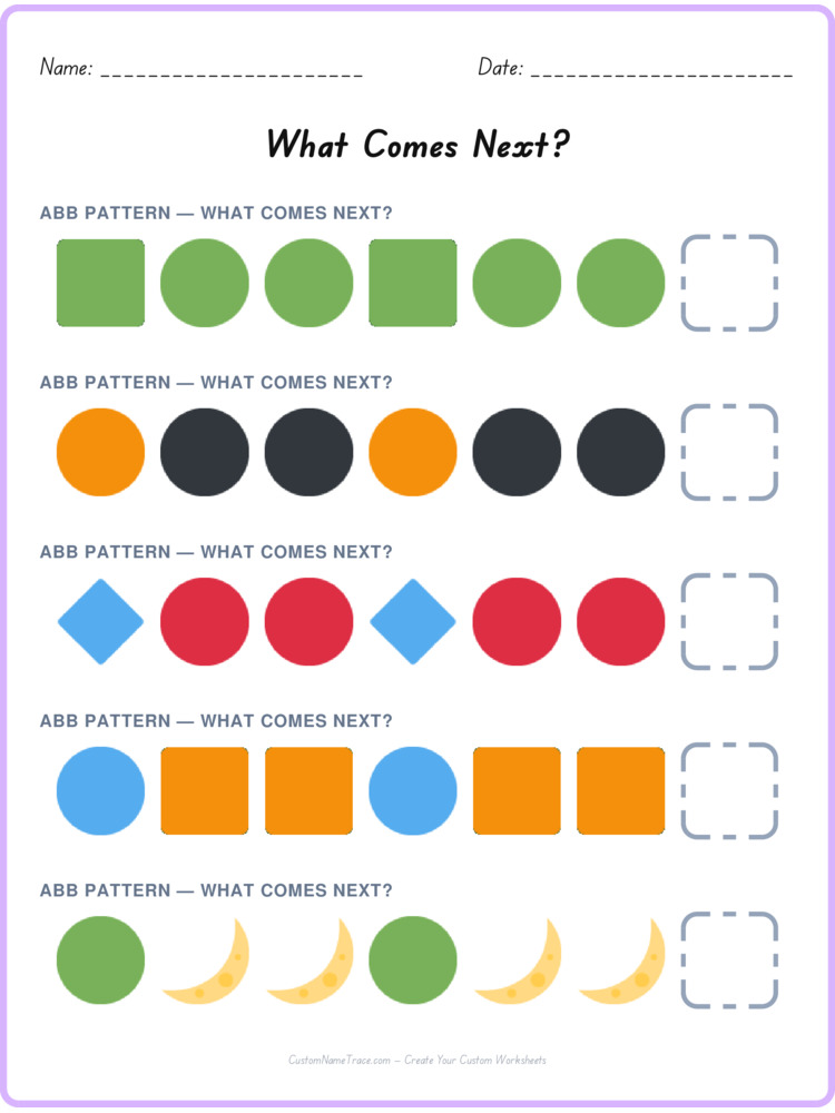ABB pattern worksheet 25 for kids