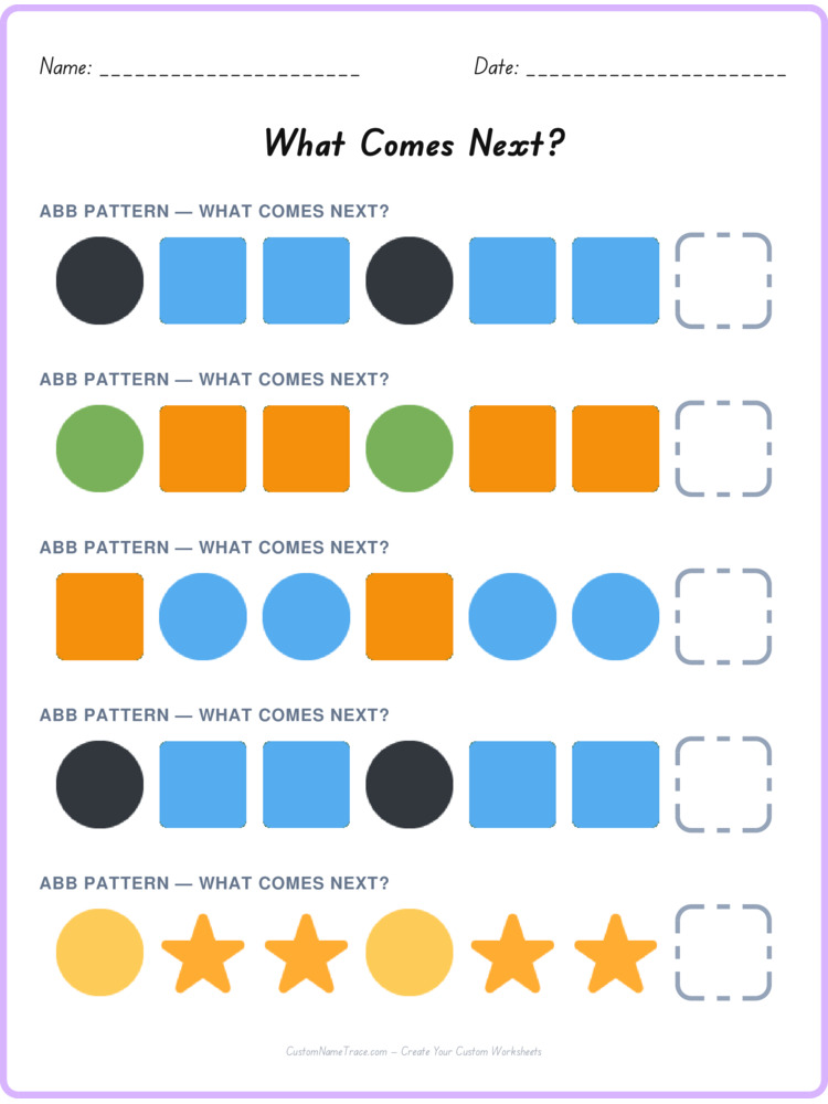 ABB pattern worksheet 26 for kids