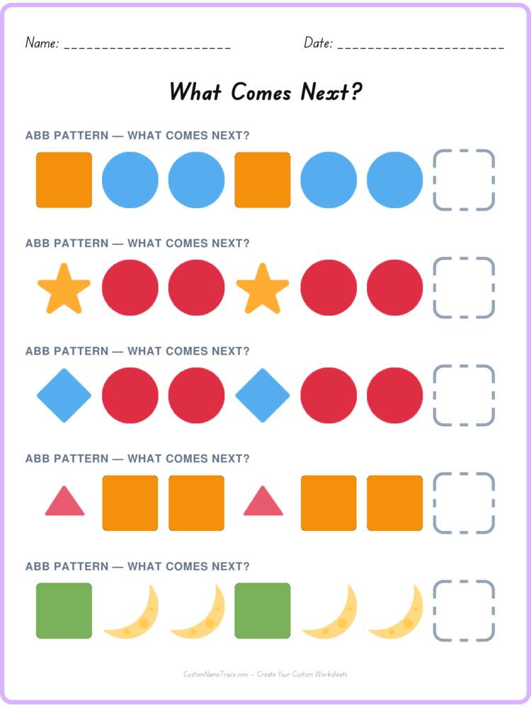 ABB pattern worksheet 27 for kids