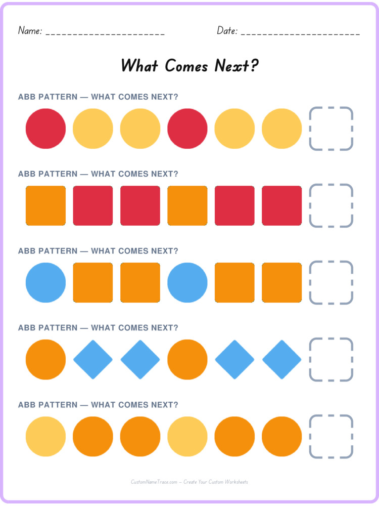 ABB pattern worksheet 28 for kids