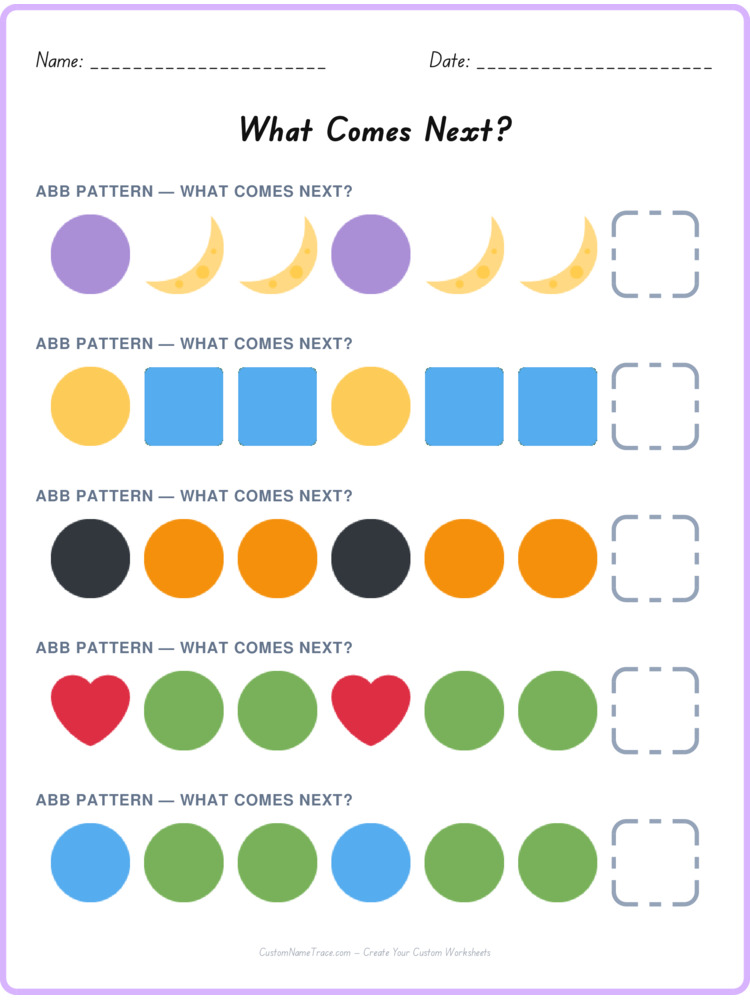 ABB pattern worksheet 29 for kids