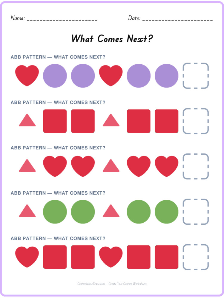ABB pattern worksheet 3 for kids