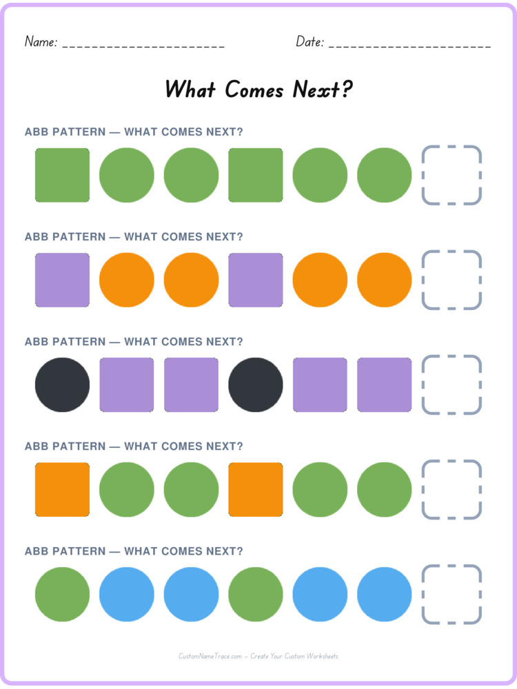 ABB pattern worksheet 30 for kids
