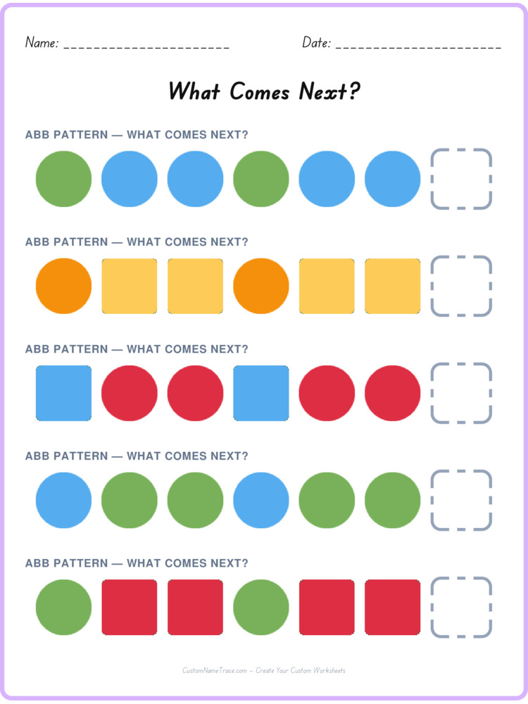 ABB pattern worksheet 32 for kids
