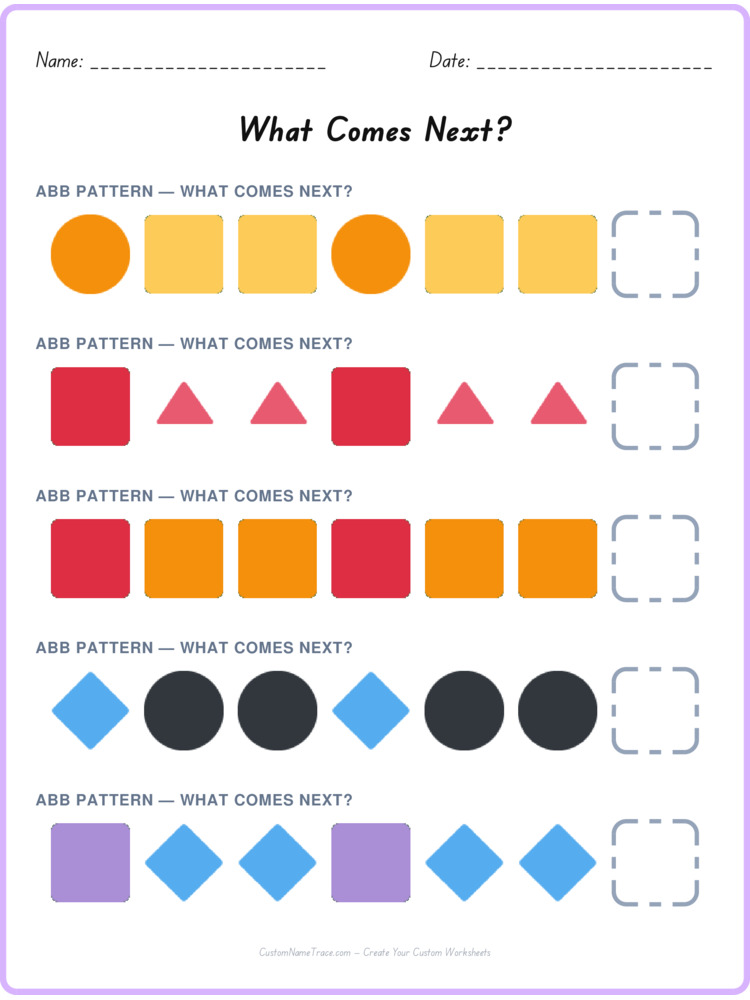 ABB pattern worksheet 33 for kids