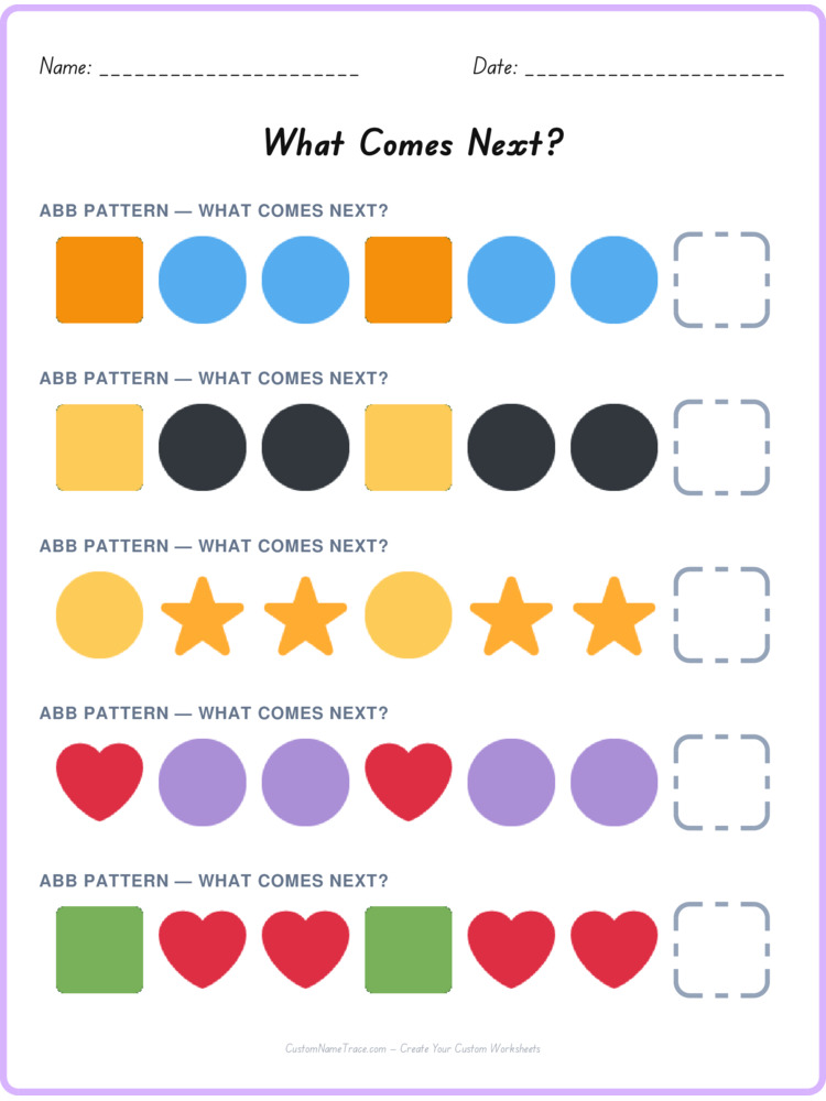 ABB pattern worksheet 34 for kids