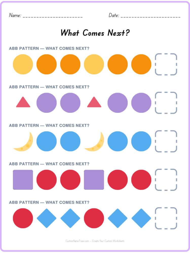 ABB pattern worksheet 35 for kids