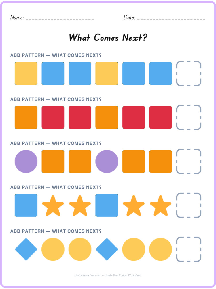 ABB pattern worksheet 37 for kids