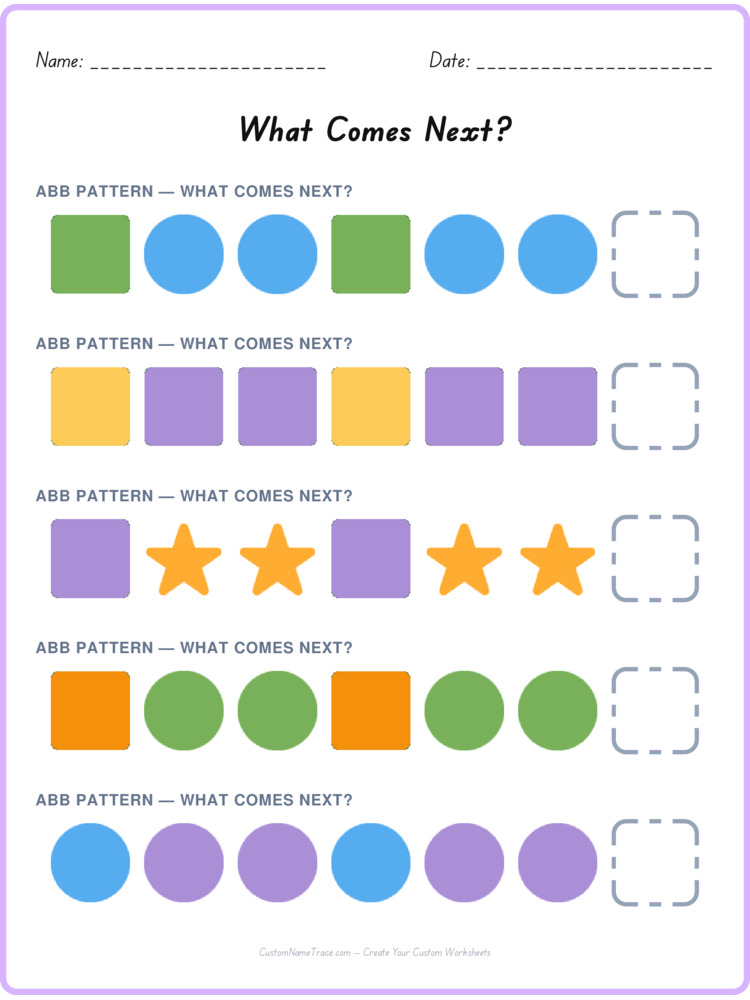 ABB pattern worksheet 38 for kids