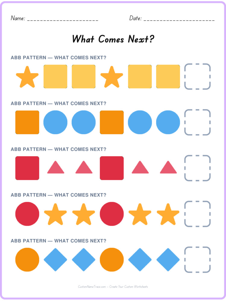 ABB pattern worksheet 39 for kids