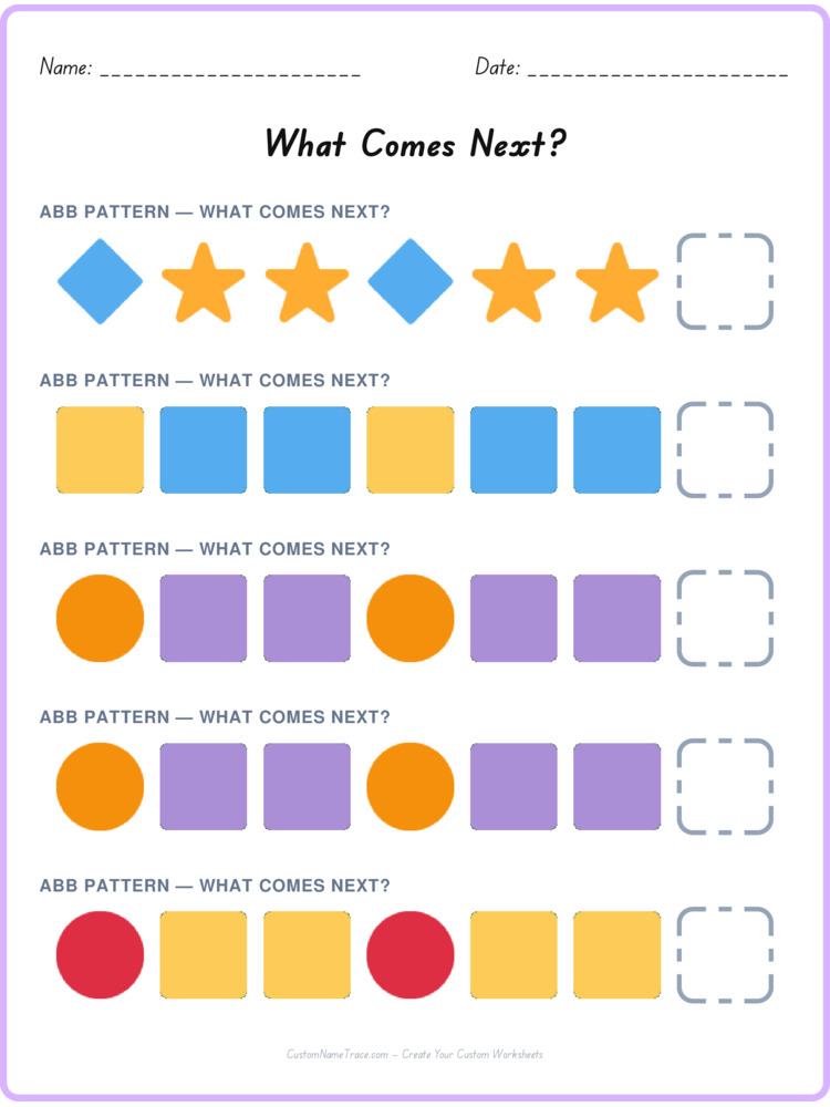 ABB pattern worksheet 4 for kids