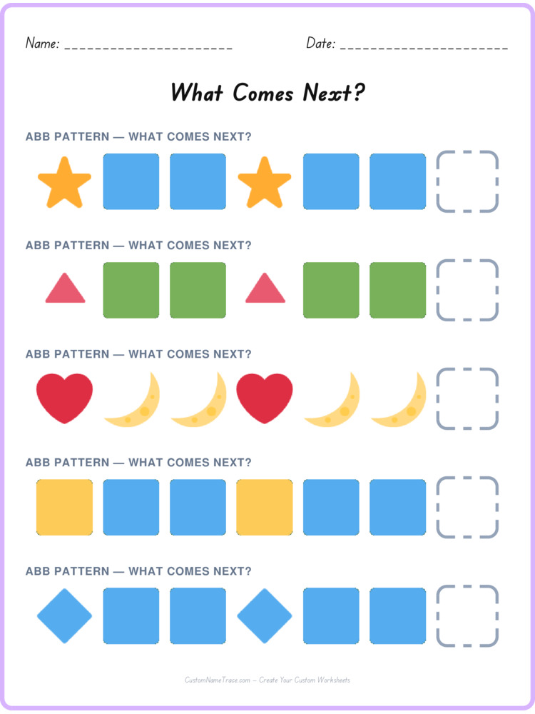 ABB pattern worksheet 40 for kids