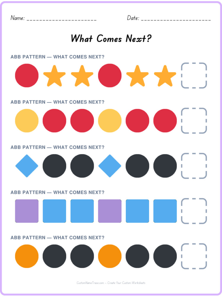 ABB pattern worksheet 6 for kids