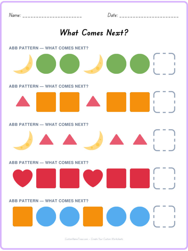 ABB pattern worksheet 7 for kids