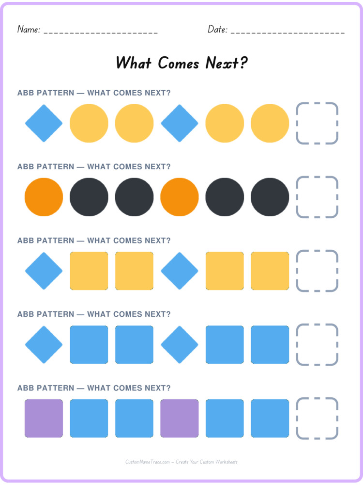 ABB pattern worksheet 8 for kids
