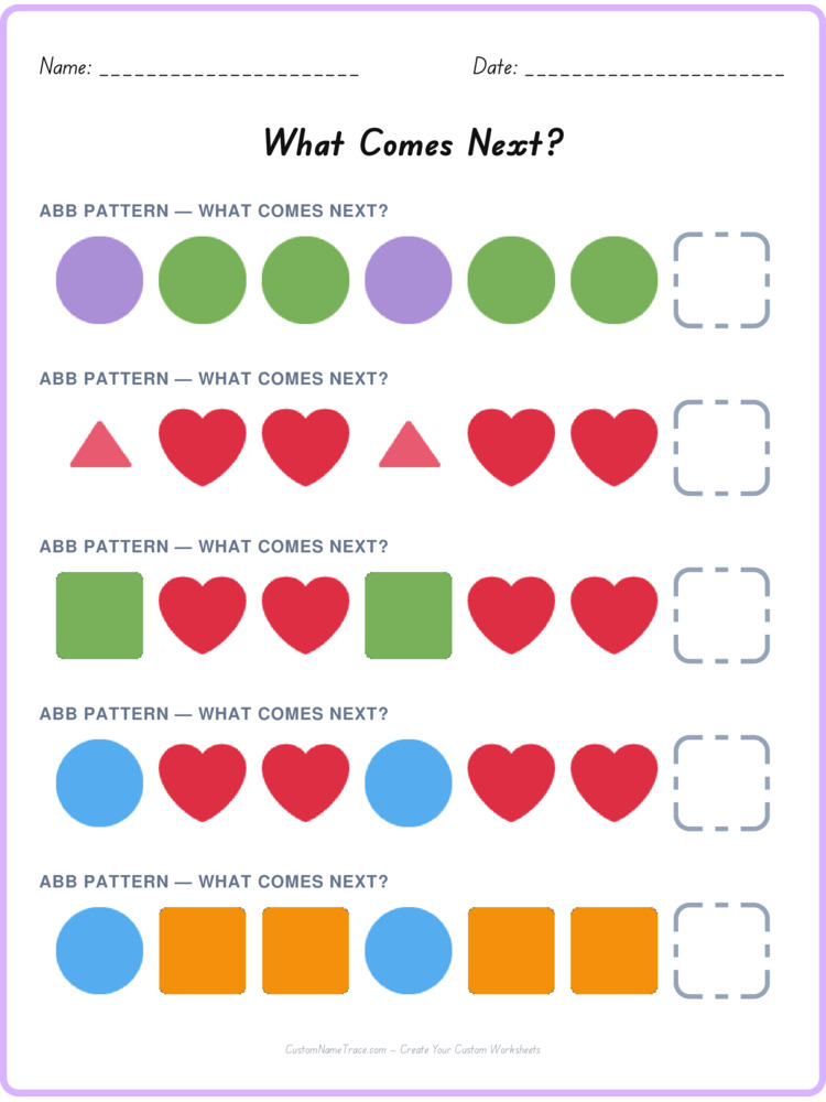 ABB pattern worksheet 9 for kids