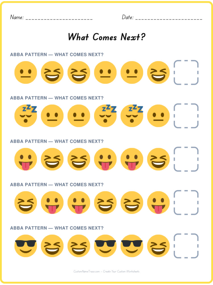 ABBA pattern worksheet 1 for kids