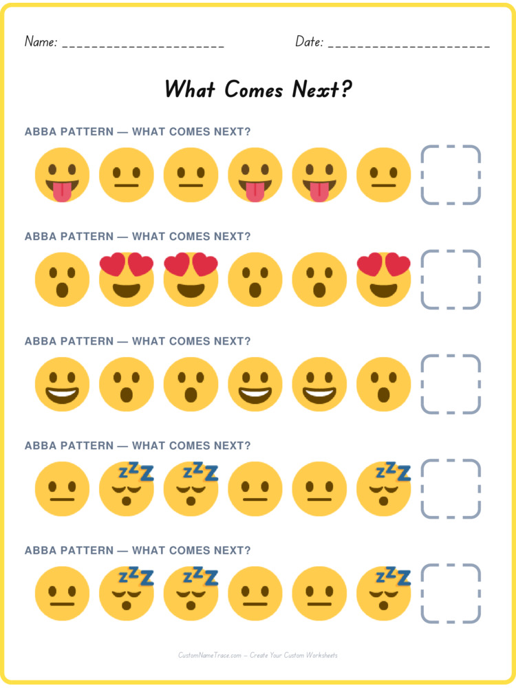 ABBA pattern worksheet 10 for kids