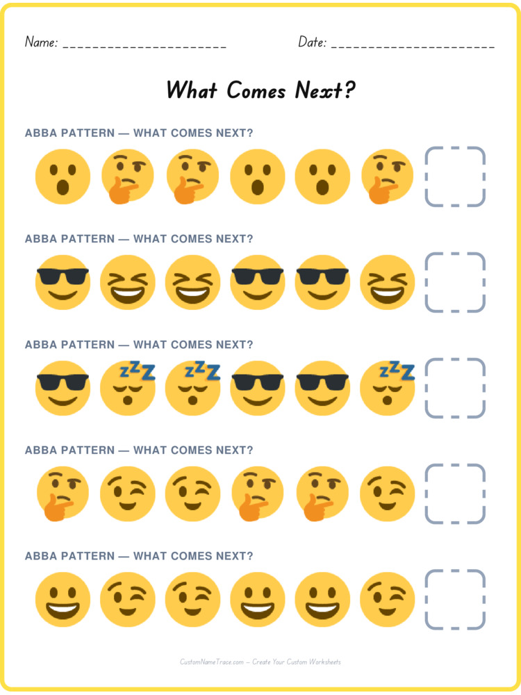 ABBA pattern worksheet 11 for kids