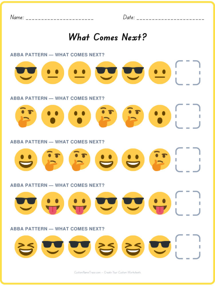 ABBA pattern worksheet 12 for kids
