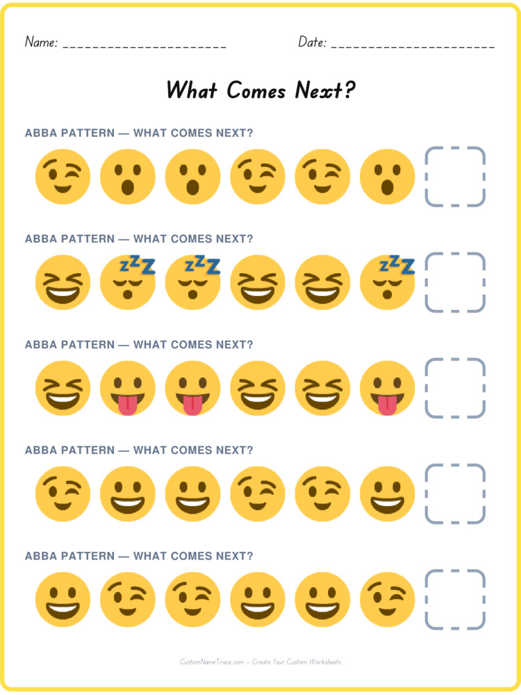 ABBA pattern worksheet 13 for kids