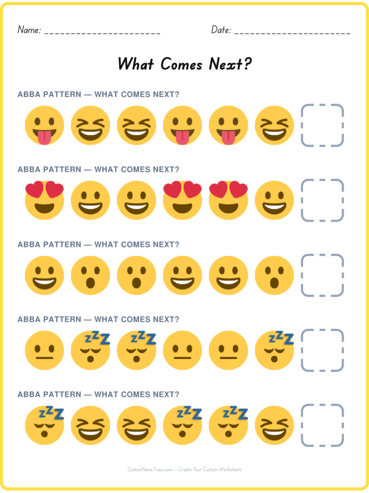 ABBA pattern worksheet 14 for kids