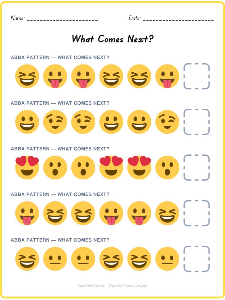 ABBA pattern worksheet 16 for kids