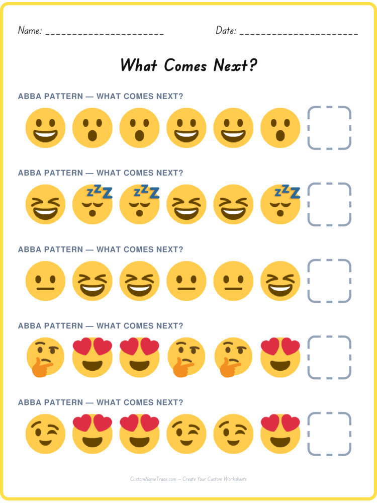 ABBA pattern worksheet 17 for kids