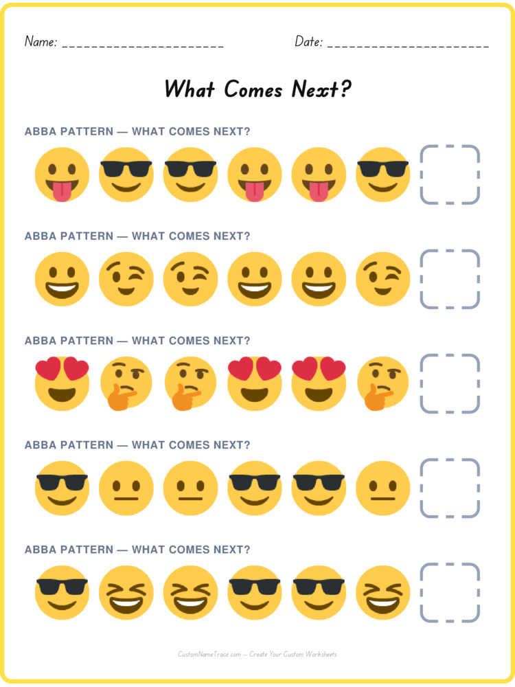 ABBA pattern worksheet 18 for kids